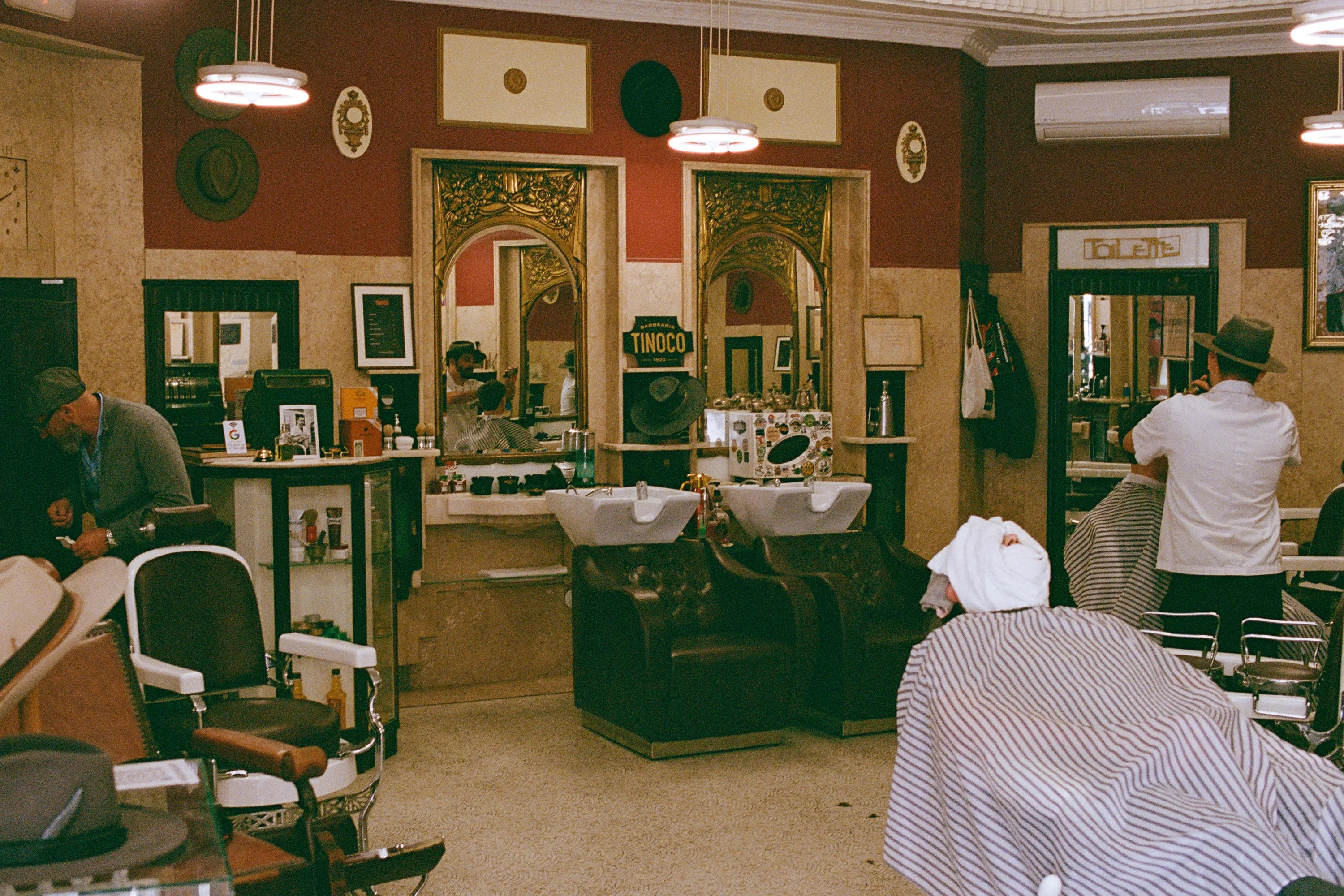 The inside of an old barbershop