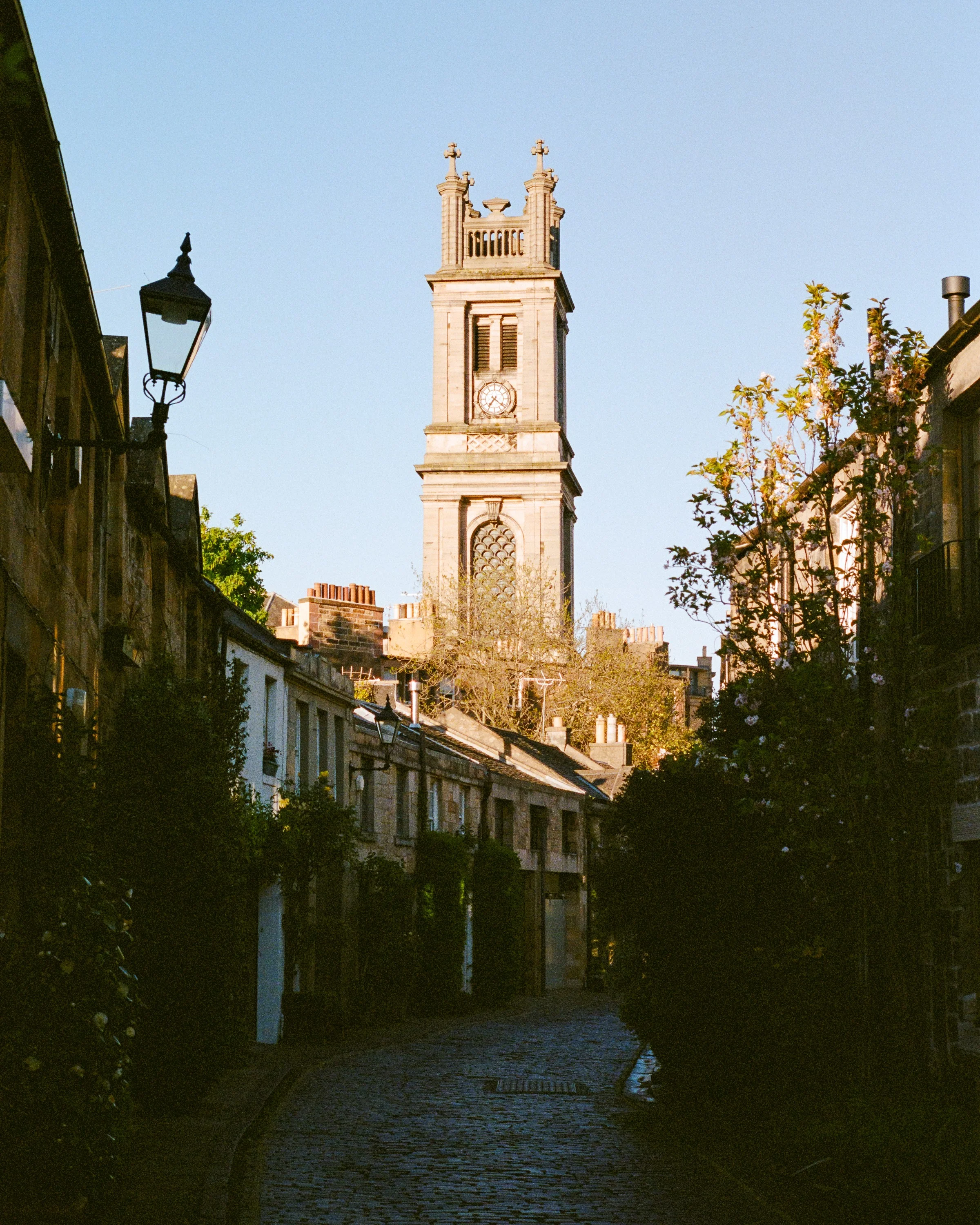Circus Lane curving towards St Stephen's church tower